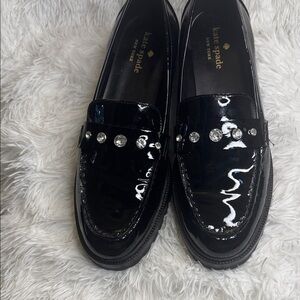 Kate Spade Black Patent Loafers with Rhinestones